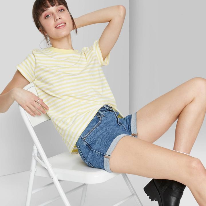 Women's Striped Short Sleeve T-shirt - Wild Fable Yellow