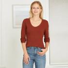 Women's Long Sleeve Scoop Neck Pointelle T-shirt - Universal Thread Brown