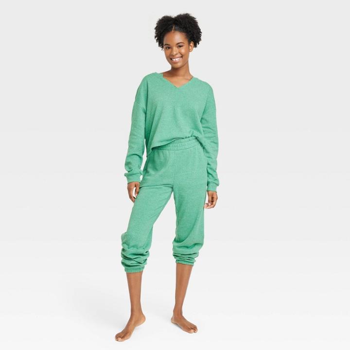 Women's Fleece Lounge Sweatshirt - Colsie Heathered Green