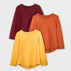 Toddler Girls' 3pk Solid Long Sleeve T-shirt - Cat & Jack Burgundy/yellow/brown
