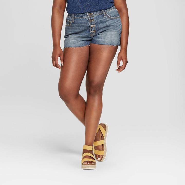 Women's Plus Size Raw Hem Jean Shorts - Universal Thread Dark Wash