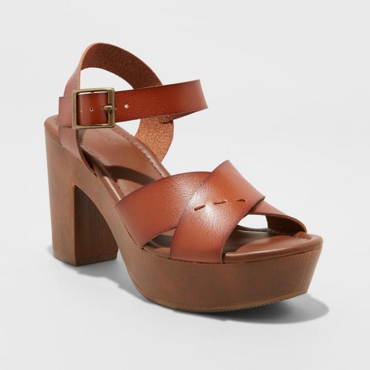 Women's Estella Crossband Wood Platform Pumps - Universal Thread Brown