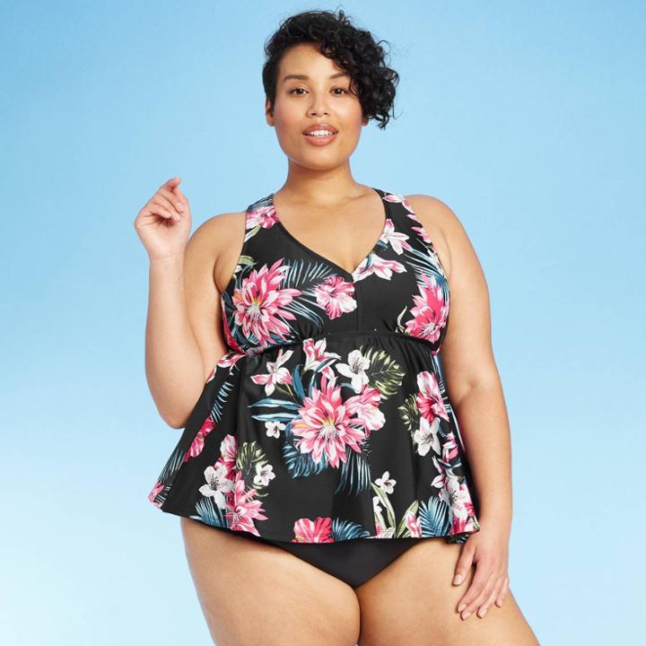 Women's Strappy Back Tankini Top - Kona Sol Black Floral