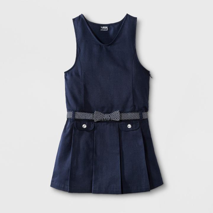 French Toast Girls' Polka Dot Bow Belted Jumper - Navy (blue)