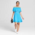 Women's Printed Off The Shoulder Tiered Hem Dress - A New Day Blue