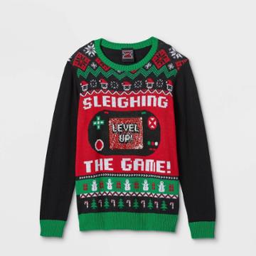 Well Worn Boys' Santa Sleighing The Game Pullover Sweater - Black