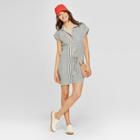 Women's Striped Camp Shirt Romper - Universal Thread Blue