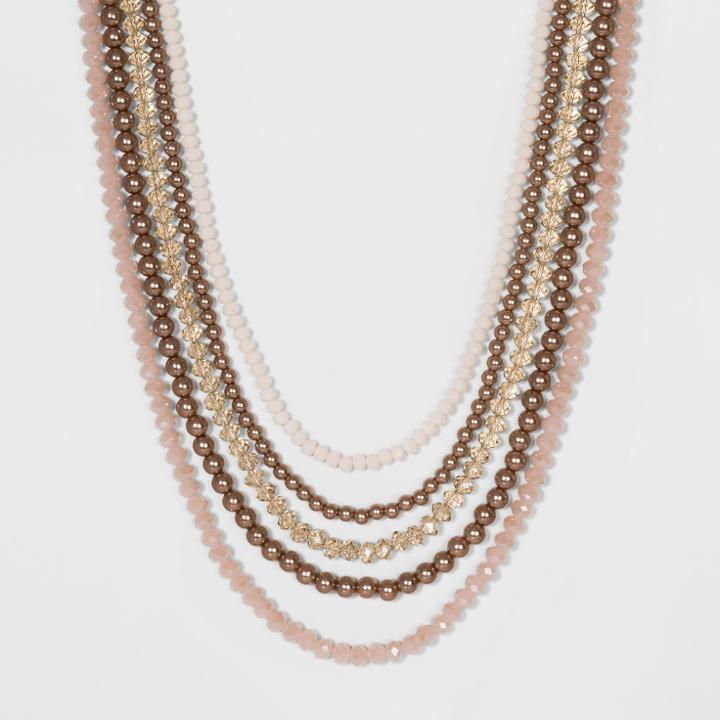 Blush And Mauve Pearl Beaded Layered Necklace - A New Day, Gold