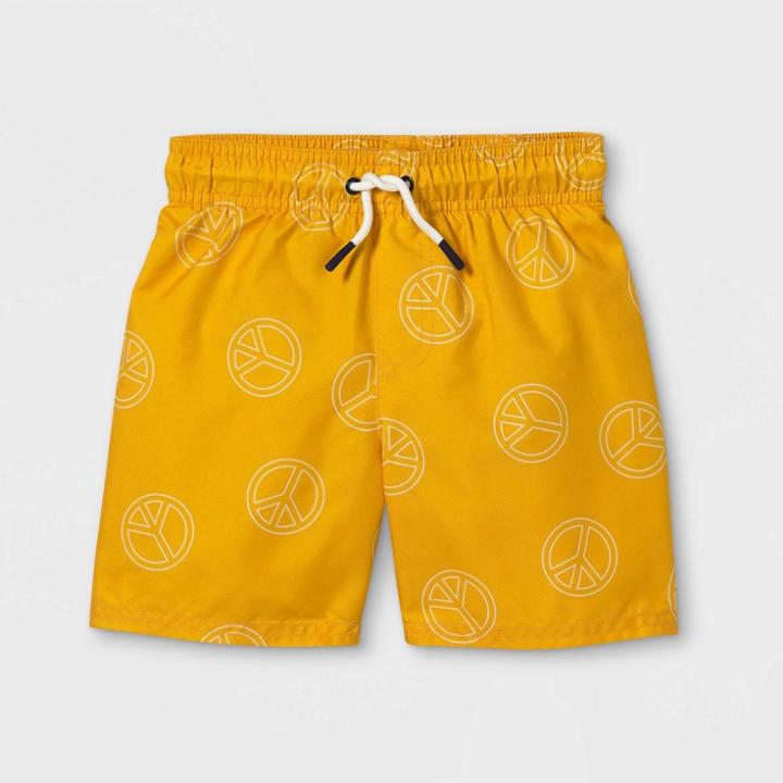 Toddler Boys' Peace Sign Print Swim Trunks - Cat & Jack Yellow