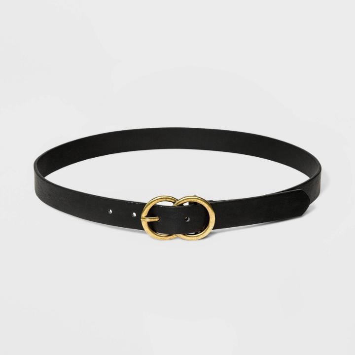 Women's Double O Ring Buckle Belt - A New Day Black