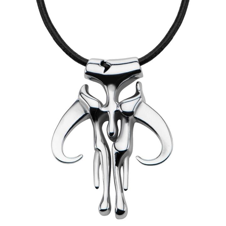 Men's Star Wars Mandalorian Symbol Stainless Steel Pendant Leather Cord (20), Size: