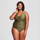 Women's Lace-up Halter One Piece - Ava & Viv Olive