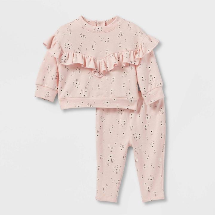 Grayson Collective Baby Girls' 2pc Floral French Terry Sweatshirt & Bottom Set - Pink Newborn