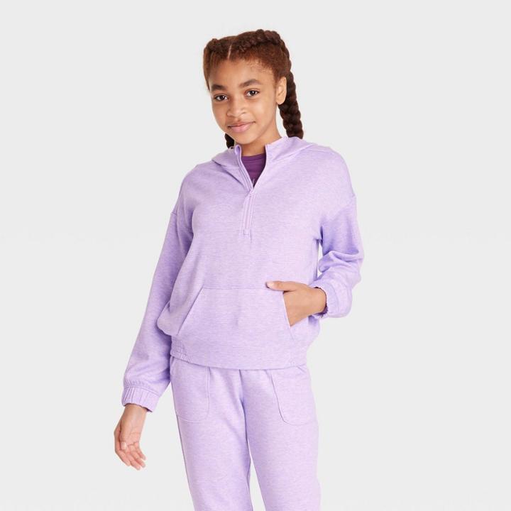 Girls' Shine Striped Hoodie - All In Motion Heathered Purple