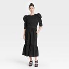 Women's 3/4 Sleeve Eyelet Top - A New Day Black