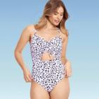 Women's Slimming Control Tie-front Cut Out One Piece Swimsuit - Beach Betty By Miracle Brands Purple Animal Print