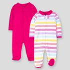 Lamaze Baby Girls' Organic Cotton 2pk Striped And Solid Sleep N' Play - Pink Newborn