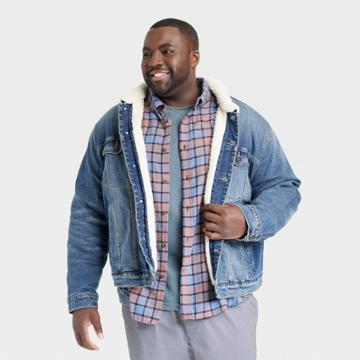Men's Big & Tall Sanford Wash Sherpa Lined Denim Trucker Jacket - Goodfellow & Co Blue Denim