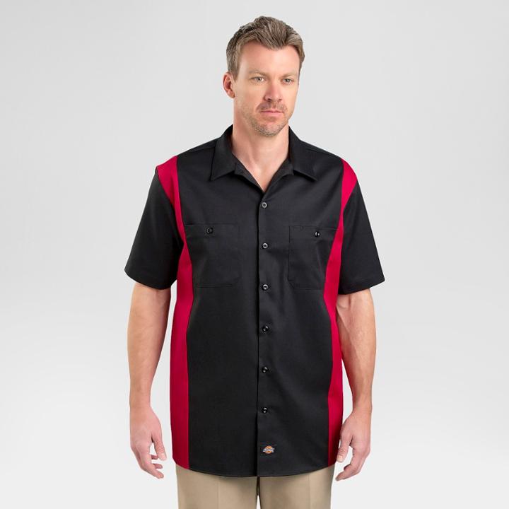 Dickies Men's Big & Tall Relaxed Fit Two-tone Twill Short Sleeve Work Shirt- Black/english Red Xxx-large,