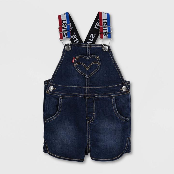 Levi's Baby Girls' Logo Strap Denim Shortalls - Blue