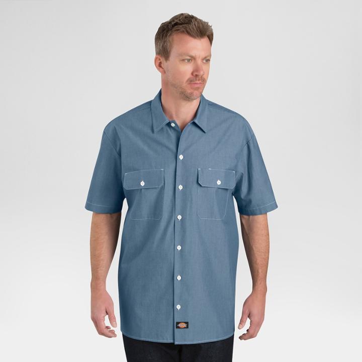 Dickies Men's Relaxed Fit Chambray Short Sleeve Shirt- Blue Chambray Xx-large,
