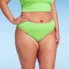 Women's Ribbed Scoop Front High Leg Cheeky Bikini Bottom - Wild Fable Green