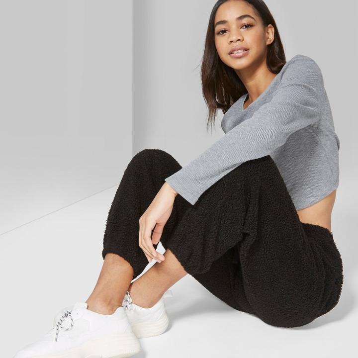 Women's Fuzzy Leisure Jogger Pants - Wild Fable Black