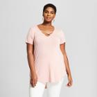 Women's Plus Size Short Sleeve Cross Front Drapey T-shirt - Ava & Viv Coral (pink) X