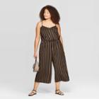 Women's Plus Size Striped Sleeveless Deep V-neck Jumpsuit - Ava & Viv Black