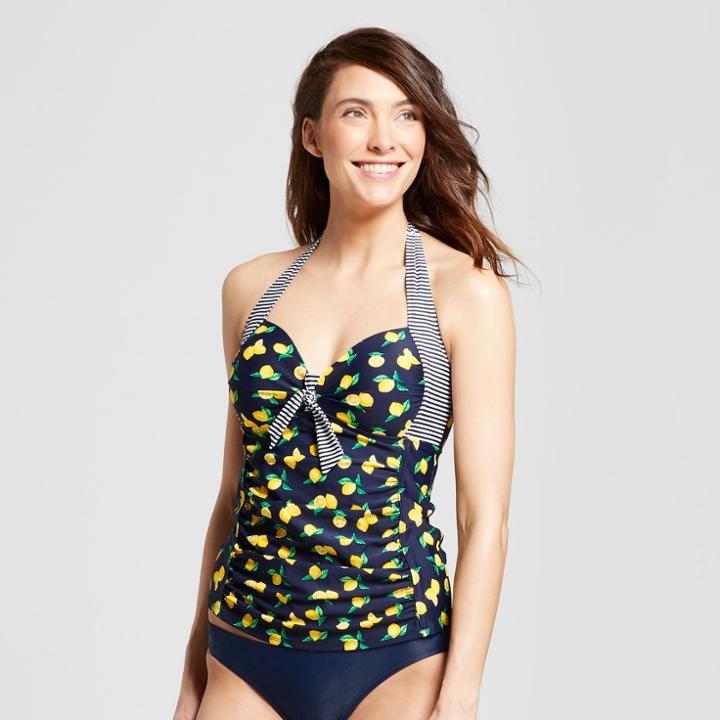 Women's Shirred Halter Tankini Top - Merona Navy/yellow (blue/yellow) Print