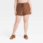 Women's Plus Size High-rise Tie-front Jogger Shorts - Universal Thread Brown