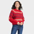 Women's Mock Turtleneck Pullover Sweater - Universal Thread Red Fair Isle