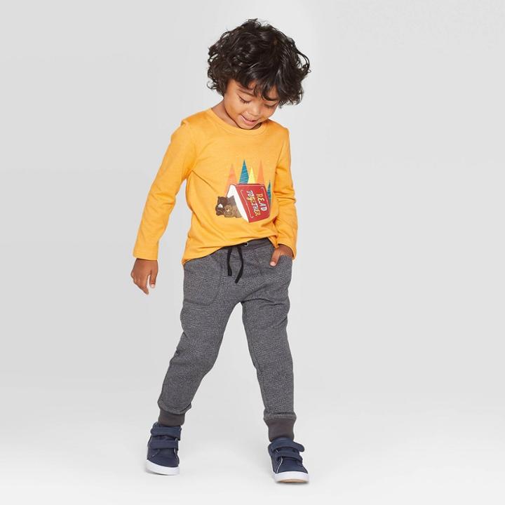 Toddler Boys' Long Sleeve Bears Read Together Graphic T- Shirt - Cat & Jack Mustard 12m, Toddler Boy's, Yellow