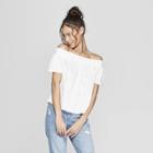 Women's Short Sleeve Off The Shoulder Knit Top With Lace Trim - Xhilaration White