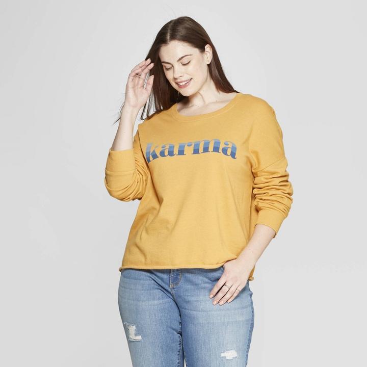 Women's Plus Size Karma Graphic Sweatshirt - Zoe+liv (juniors') - Yellow
