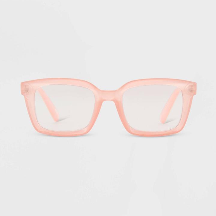 Women's Shiny Plastic Rectangle Blue Light Filtering Glasses - Universal Thread Rose Pink
