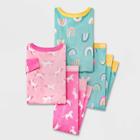 Toddler Girls' 4pc Unicorn & Rainbow Tight Fit Pajama Set - Cat & Jack Pink