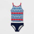 Speedo Girls' Tie-dye Striped 2pc Tankini Set - Blue/red
