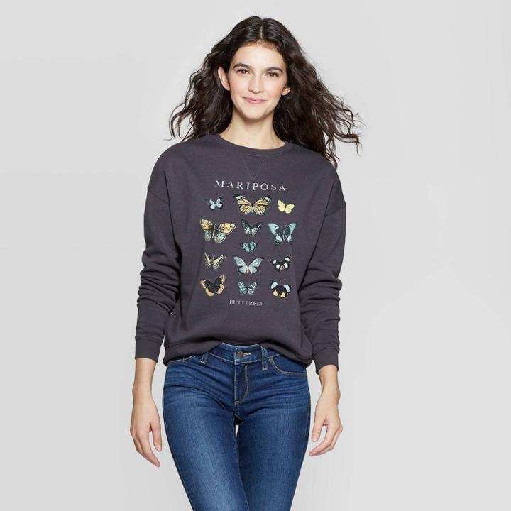 Women's Butterfly Chart Sweatshirt - Fifth Sun (juniors') - Black M,