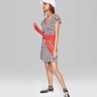 Women's Floral Print Short Sleeve V-neck Rib Knit Dress - Wild Fable Black