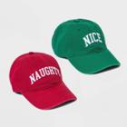Mighty Fine Adult Naughty And Nice Christmas Baseball Hat 2pc Set - Red/green