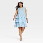 Women's Plus Size Gingham Print Sleeveless Multi Tiered Dress - Who What Wear Blue