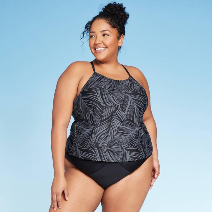 Women's Plus Size Racerback Tankini Top - Kona Sol Black