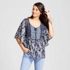 Women's Kimono Sleeve Paisley Peasant Top With Cami - Knox Rose Navy