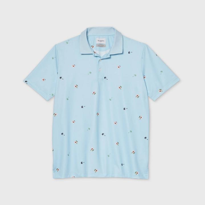 Men's Printed Big & Tall Standard Fit Short Sleeve Collared T-shirt - Goodfellow & Co Light Blue