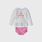 Toddler Girls' 2pc Unicorn Face Long Sleeve Rash Guard Set - Cat & Jack White