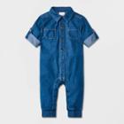 Baby Denim Romper - Cat & Jack Medium Wash Newborn, Blue