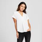 Women's Short Sleeve V-neck Blouse With Stitch Detail - Mossimo White