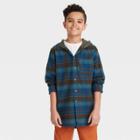 Boys' Flannel Hooded Long Sleeve Button-down Shirt - Art Class Blue