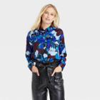 Women's Long Sleeve Button-down Satin Shirt - Who What Wear Black Floral